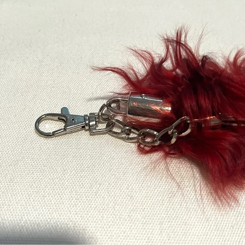NWT NEW Maroon Red Feathery Leather Key Chain Key Holder